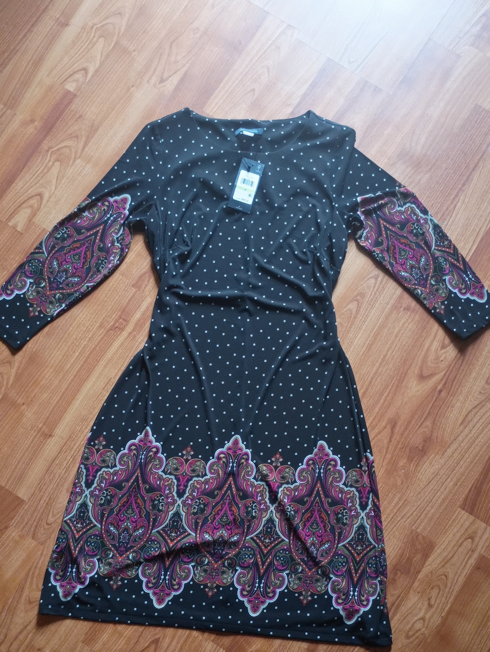 Black Polka Dot & Paisley Print Women’s Dress